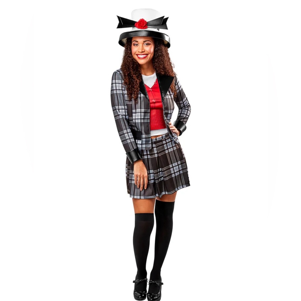 Clueless Womens Dionne Plaid Black and White Women's 4pc Costume Hat Size small